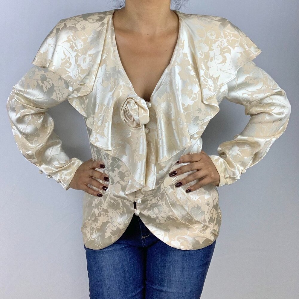 Vintage Shiny Ruffle Blouse